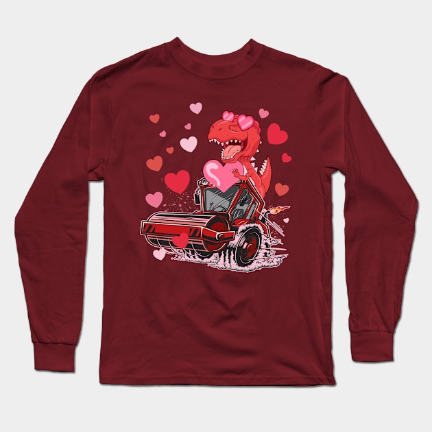 Valentines Day Kids Dinosaur Ridding Truck Hearts Long Sleeve T-Shirt by WestKnightTees